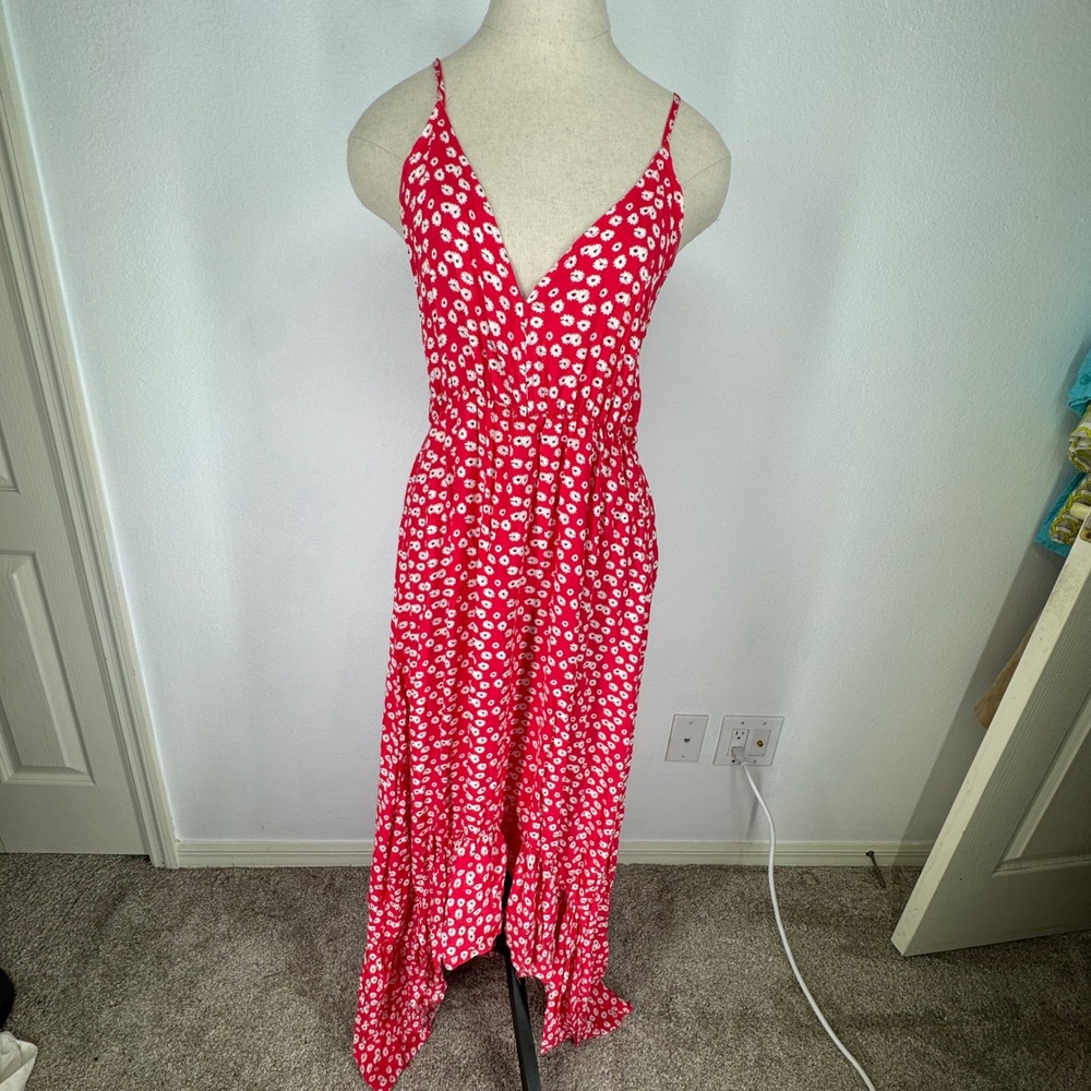 Womens Floral‎ Babydoll Maxi Dress Deep V Neck Large Smocked Boho Ruffle Tiered